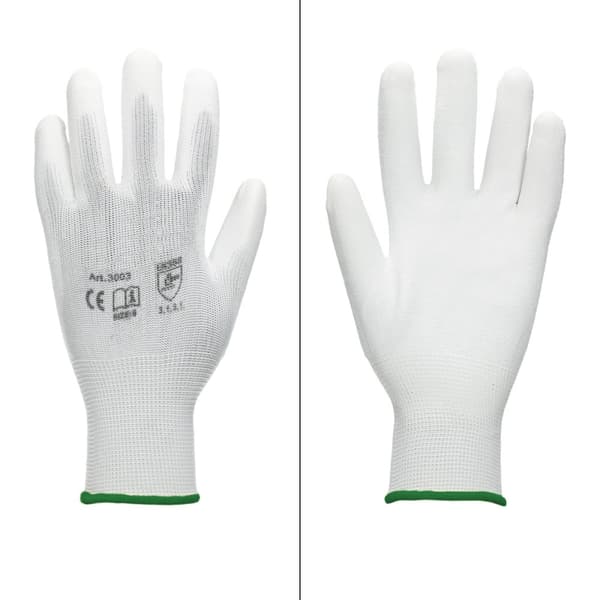 ECD Germany 1 par PU arbejdshandsker, størrelse 11-XXL, farve hvid, mekanik handsker, arbejdshandsker Nylon Have, Builders, mekanik handsker