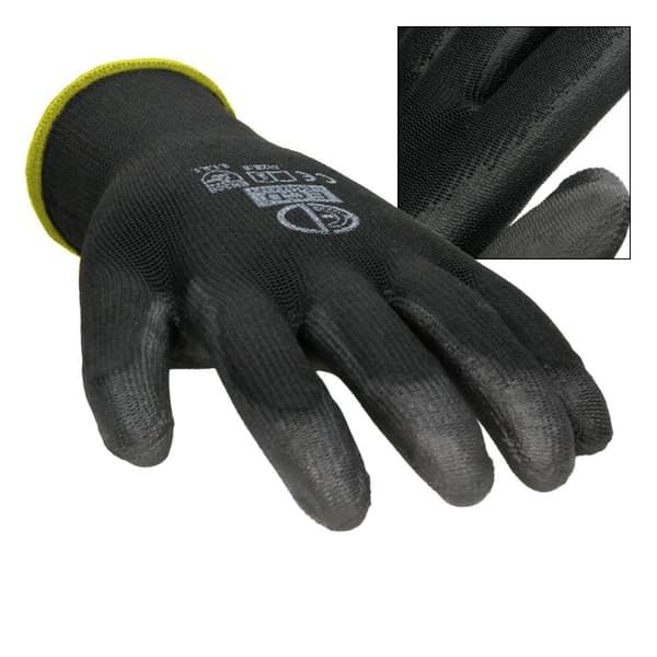 ECD Germany 4 par PU arbejdshandsker, størrelse 8-M, farve sort, mekanik handsker, arbejdshandsker Nylon Have, Builders, mekanik handsker