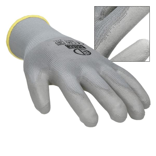 ECD Germany 48 par PU arbejdshandsker, størrelse 8-M, farve grå, mekanik handsker, arbejdshandsker Nylon Have, Builders, mekanik handsker