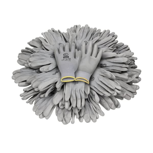 ECD Germany 48 par PU arbejdshandsker, størrelse 8-M, farve grå, mekanik handsker, arbejdshandsker Nylon Have, Builders, mekanik handsker