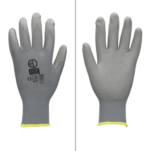 ECD Germany 48 par PU arbejdshandsker, størrelse 8-M, farve grå, mekanik handsker, arbejdshandsker Nylon Have, Builders, mekanik handsker