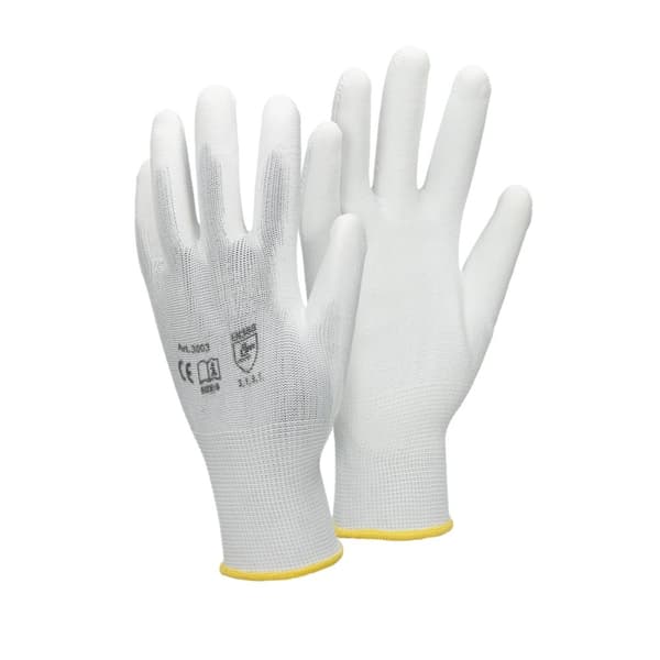 ECD Germany 12 par PU arbejdshandsker, størrelse 8-M, farve hvid, mekanik handsker, arbejdshandsker Nylon Have, Builders, mekanik handsker