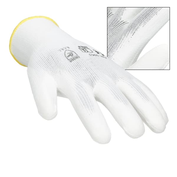 ECD Germany 24 par PU arbejdshandsker, størrelse 8-M, farve hvid, mekanik handsker, arbejdshandsker Nylon Have, Builders, mekanik handsker