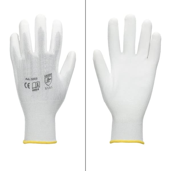 ECD Germany 24 par PU arbejdshandsker, størrelse 8-M, farve hvid, mekanik handsker, arbejdshandsker Nylon Have, Builders, mekanik handsker