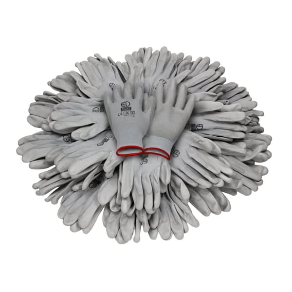 ECD Germany 60 par PU arbejdshandsker, størrelse 7-S, farve grå, mekanik handsker, arbejdshandsker Nylon Have, Builders, mekanik handsker
