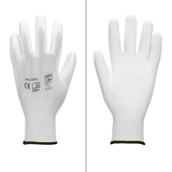 ECD Germany 72 par PU arbejdshandsker, størrelse 10 XL, farve hvid, mekanik handsker, arbejdshandsker Nylon Have, Builders, mekanik handsker