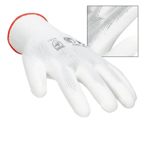 ECD Germany 12 par PU arbejdshandsker, størrelse 7-S, Farve Hvid, mekanik handsker, arbejdshandsker Nylon Have, Builders, mekanik handsker