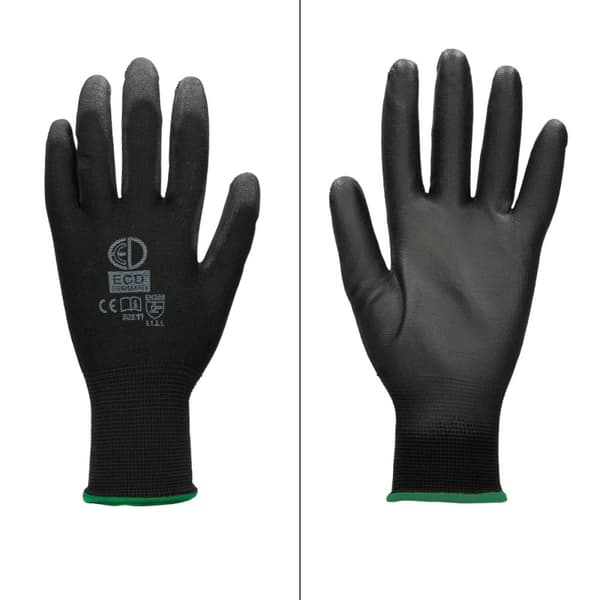 ECD Germany 144 par PU arbejdshandsker, størrelse 11-XXL, Farve Sort, mekanik handsker, arbejdshandsker Nylon Have, Builders, mekanik handsker