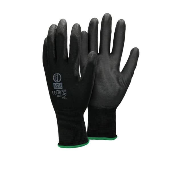 ECD Germany 144 par PU arbejdshandsker, størrelse 11-XXL, Farve Sort, mekanik handsker, arbejdshandsker Nylon Have, Builders, mekanik handsker