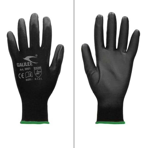 ECD Germany 1 par PU arbejdshandsker, størrelse 11-XXL, Farve Sort, mekanik handsker, arbejdshandsker Nylon Have, Builders, mekanik handsker