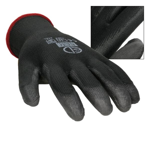 ECD-72 Germany pari PU-työkäsineitä, koko 7-S, väri musta, mekaanikko käsineet kokoonpano käsineet nylon puutarha, Rakennusliitto, mekaanikko käsineet
