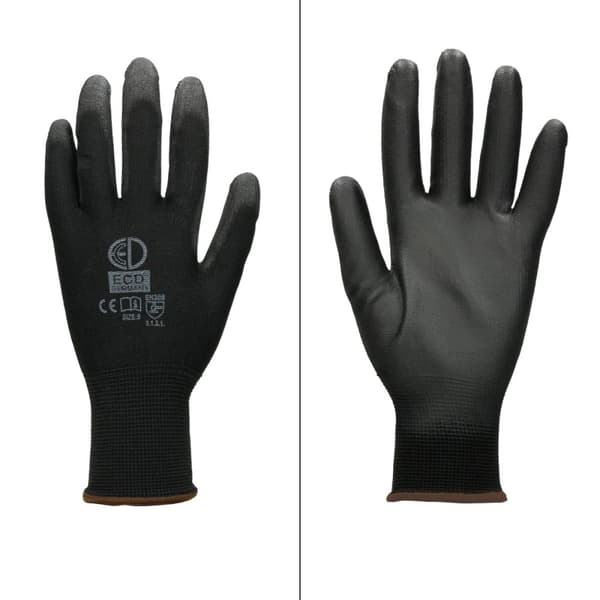 ECD-120 Germany pari PU-työkäsineitä, koko 9-L, väri musta, mekaanikko käsineet kokoonpano käsineet nylon puutarha, Rakennusliitto, mekaanikko
