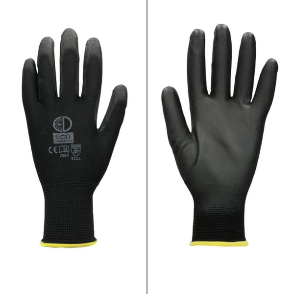 ECD Germany 48 par PU arbejde handsker, størrelse 8-M, farve sort, mekanik handsker, arbejdshandsker Nylon Have, Builders, mekanik handsker