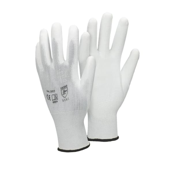 ECD Germany 1 par PU arbejdshandsker, størrelse 10 XL, farve hvid, mekanik handsker, arbejdshandsker Nylon Have, Builders, mekanik handsker