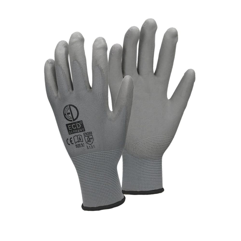 ECD Germany 240 par PU arbejde handsker, størrelse 10 XL, Grå, mekanik handsker, arbejdshandsker Nylon Have, Builders, mekanik handsker