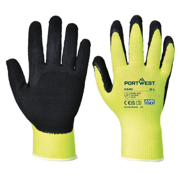 Portwest A340 Hi-Vis Latex Grip Gloves Yellow S