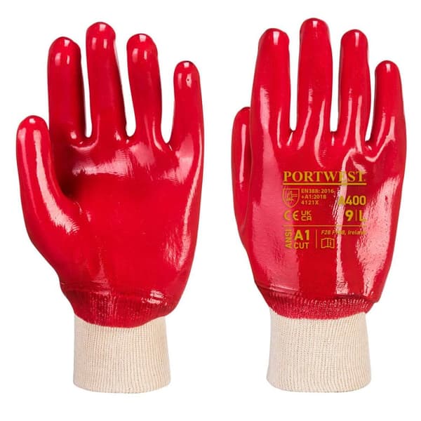 Portwest Unisex Voksen A400 Strikket Manchet PVC Sikkerhedshandsker Red XXL