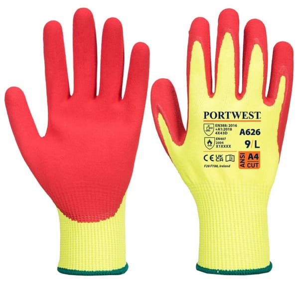 Portwest Unisex Adult A626 Vis Tex HR Cut Resistant Gloves Yellow/Red M