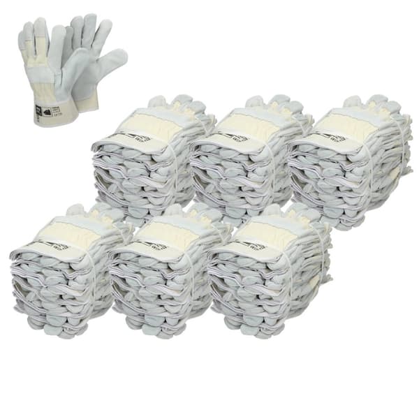 ECD Germany 72 par Pro-Fit® oksehudshandsker størrelse 8/M - natur - med canvas-manchet - læderarbejdshandsker oksehud beskyttelseshandsker