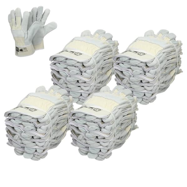 ECD Germany 48 par Pro-Fit® oksehudshandsker størrelse 9 / L - natur - canvas-manchet - læder arbejdshandsker oksehud beskyttelseshandsker