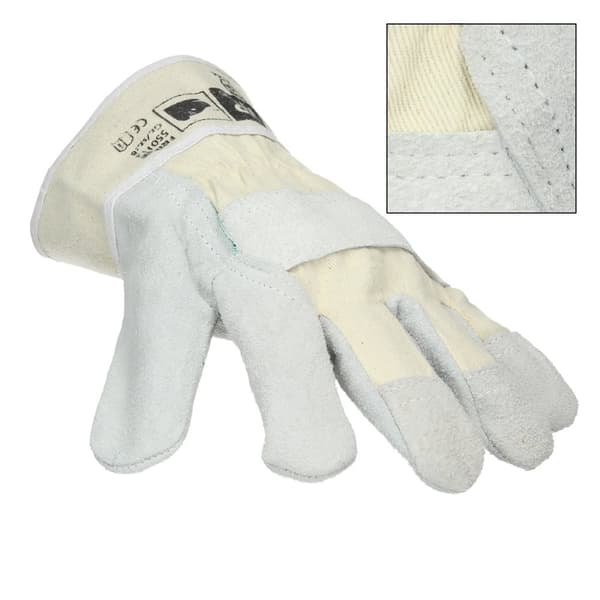 ECD Germany 36 Par Pro-Fit® Oksekødsspaltlæderhandsker Størrelse 9 / L - Natur - Canvas-manchet - Læderarbejdshandsker Oksekødsspalt