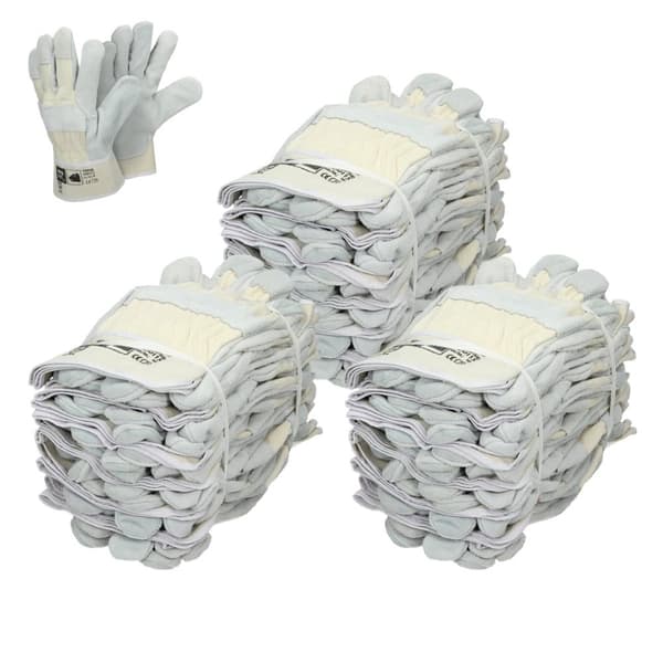 ECD Germany 36 Par Pro-Fit® Oksekødsspaltlæderhandsker Størrelse 9 / L - Natur - Canvas-manchet - Læderarbejdshandsker Oksekødsspalt