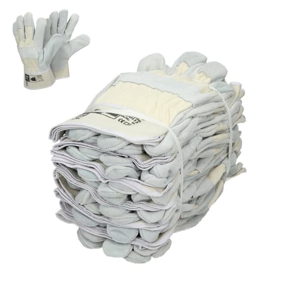 ECD Germany 12 Par Pro-Fit® Oksehudshandsker Størrelse 11/XXL - Natur - Canvas Manchet - Læder Arbejdshandsker Oksehud Beskyttelseshandsker