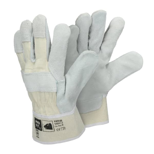ECD Germany 24 par Pro-Fit® Rindspaltläderhandskar Storlek 9 / L - Natur - Canvas-manschett - Läderarbets-handskar Rindspalt skyddshandskar