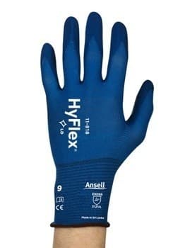 Sæt med 4 produkter. Sikkerhedshandsker Ansell HyFlex 11-818, tynd nylon, spandex, skumnitril i håndfladen, detailpakning, str. 9