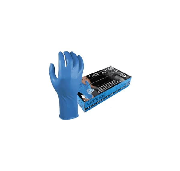 Kertakäyttöiset nitriilikäsineet M-Safe Grippaz 306B, 300mm pitkä, 0,15mm paksu, sininen, 50kpl laatikko, koko 9/L