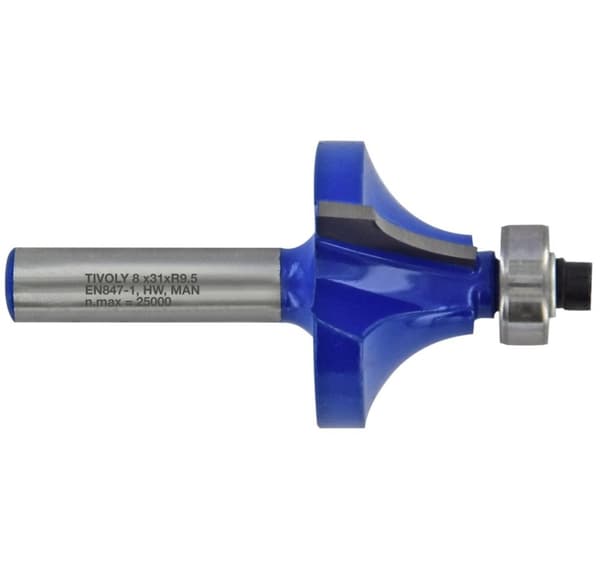 Quarter round cutter with ball bearing, 38x12 mm, 8mm shank
