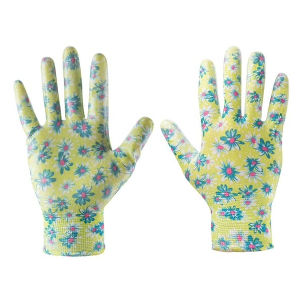 Nitrilbelagte havehandsker, blomstermønster, størrelse 9"