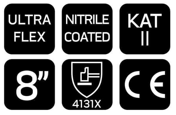 Ultraflex arbejdshandsker, nylon-spandex, poly-nitril (skum) belægning, 4131X, størrelse 8