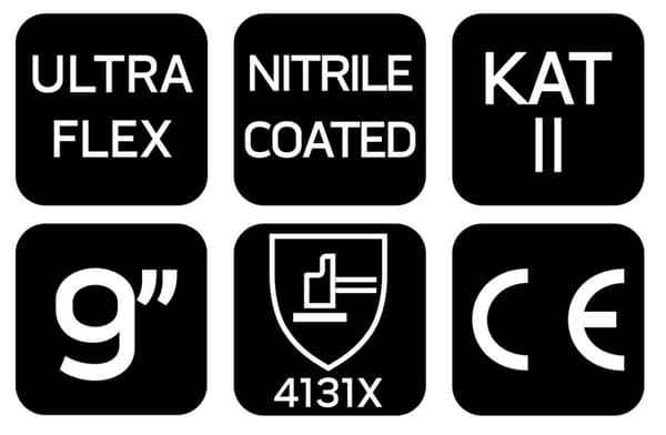 Ultraflex arbejdshandsker, nylon-spandex, poly-nitril (skum) belægning, 4131X, størrelse 9