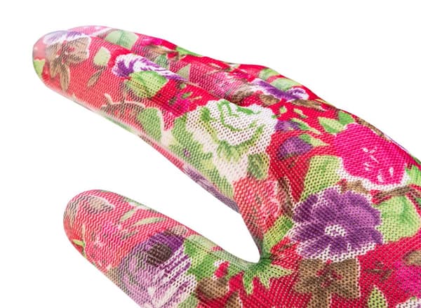 PU-belagte havehandsker, rosenmønster, størrelse 8"