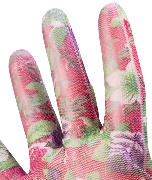 PU-belagte havehandsker, rosenmønster, størrelse 8"