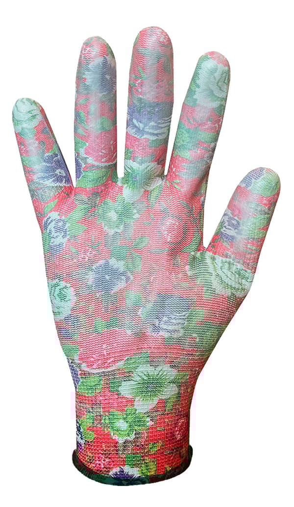 PU-belagte havehandsker, rosenmønster, størrelse 9"