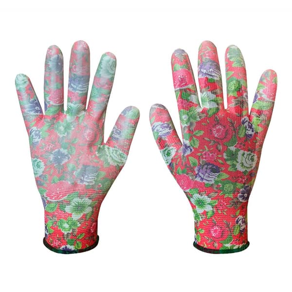 PU-belagte havehandsker, rosenmønster, størrelse 9"