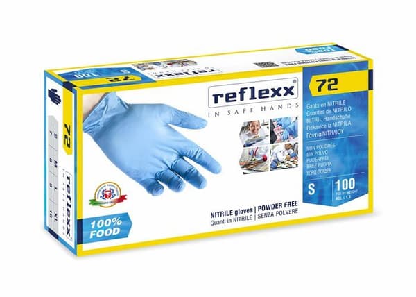 Reflexx proffshandske - R72/M - R72 Pulverfria nitrilhandskar, M, himmelsblå, 100