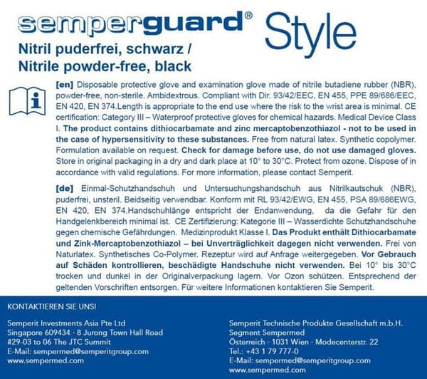 Semperguard Construction Glove - F-1321 - Nitril engångshandskar Style 100 stycken Storlek M