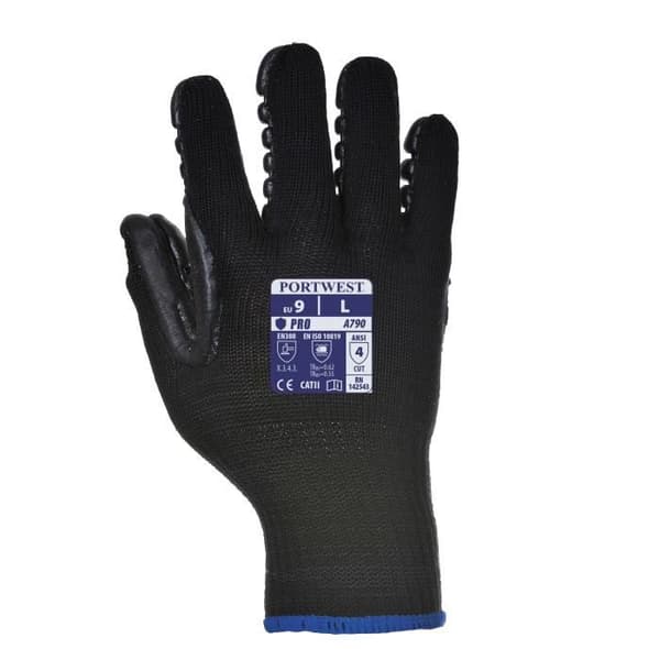 Portwest antivibrationshandskar - svarta - hand - 50 % bomull, 45 % nylon, 5 % kloroprengummi