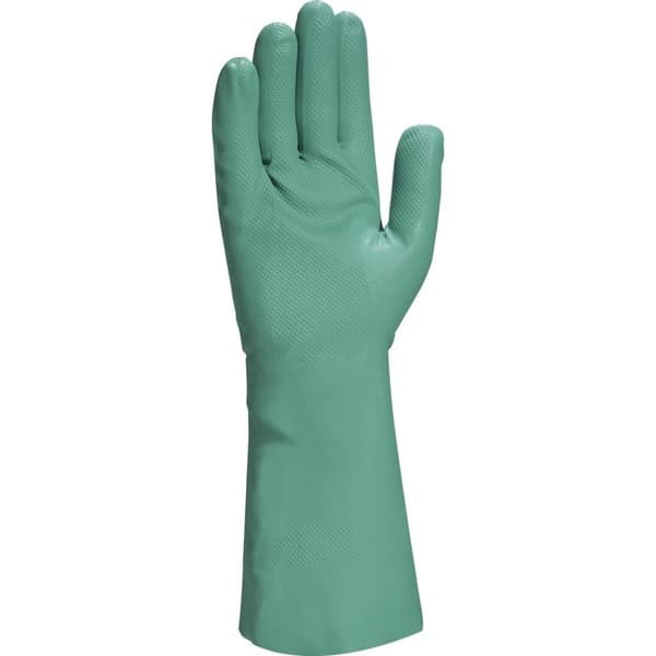 Nitrilhandsker, flockede, længde 33 cm, tykkelse 0,40 mm, grønne 9/10