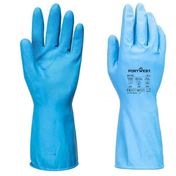 Portwest AP76BLU S Letvægts Latex Kemiske Beskyttelseshandsker FDI B (Pk12)