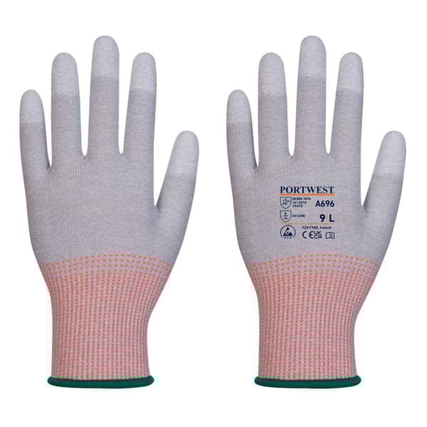 LR13 PU fingerbelagte ESD-handsker - 12 par - Grå/Hvid XXL