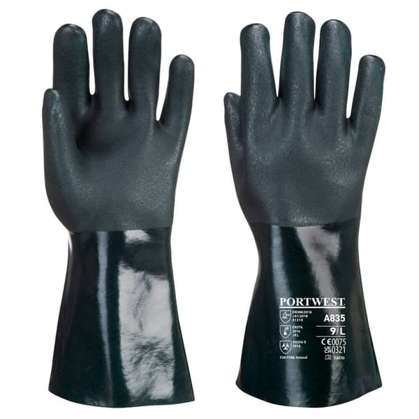 Dobbeltlags PVC-handske 35 cm - Grøn XL