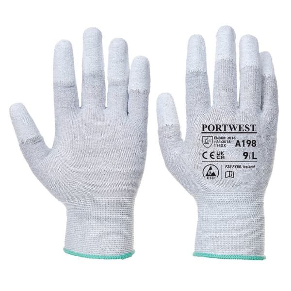 Antistatisk handske med PU-belagte fingerspidser - Grå XL