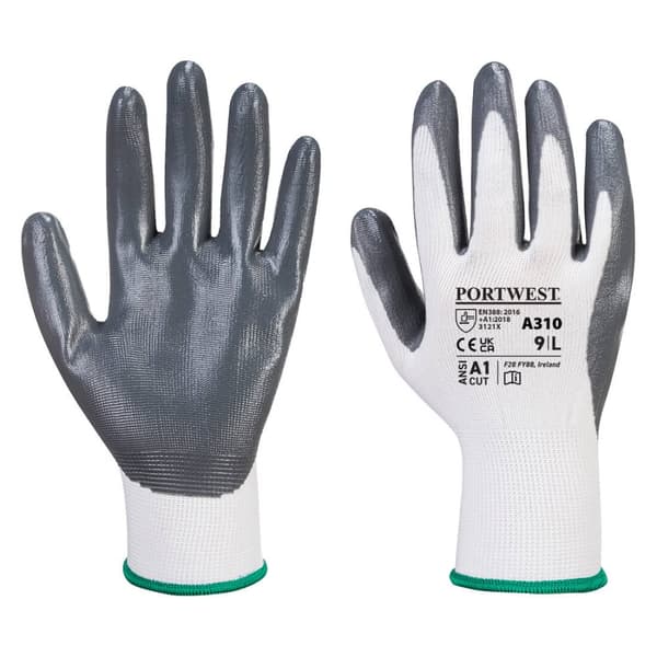 Flexo Grip Nitrilbelagt Handske - Grå/Hvid XS