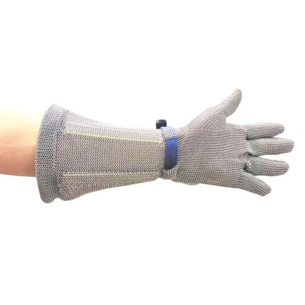 Ringbrynjehandske med ærme 45 cm - Sølv M