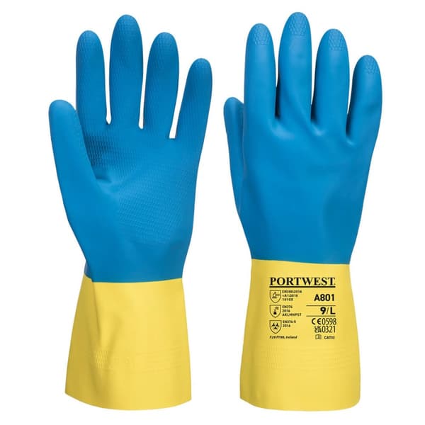 Dobbeltbelagt latexhandske - Gul/Blå L