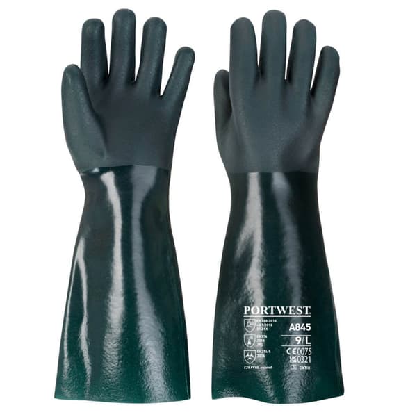 Dobbelt PVC-belagt handske 45 cm - Grøn